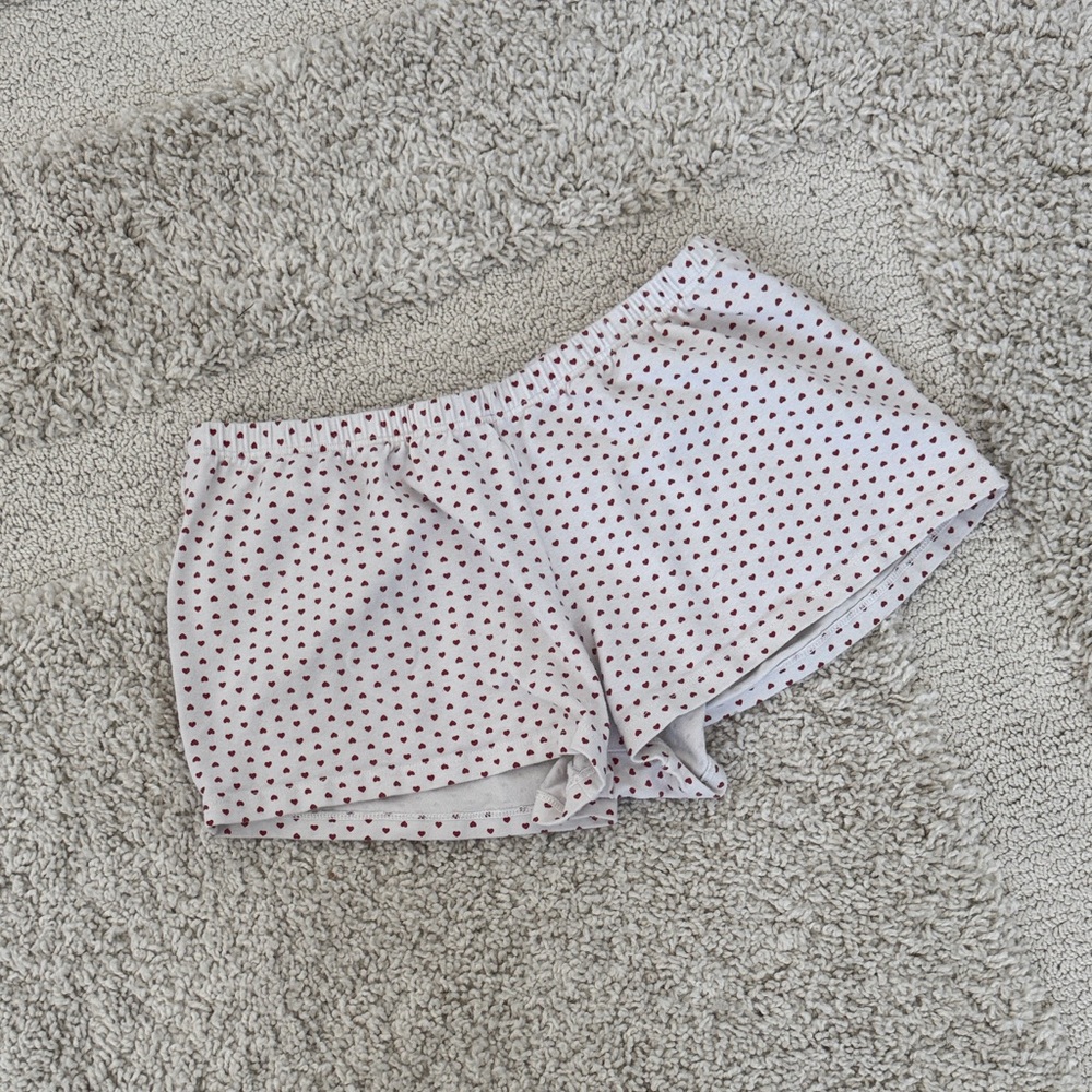 Brandy Melville White Shorts with Red Heart Print